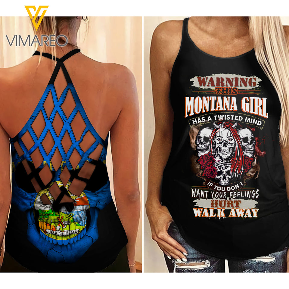 Montana Girl With Skull Criss-Cross Open Back Camisole Tank Top YYQQ