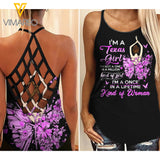 TEXAS GIRL WITH BUTTERFLIES Criss-Cross Open Back Camisole Tank Top