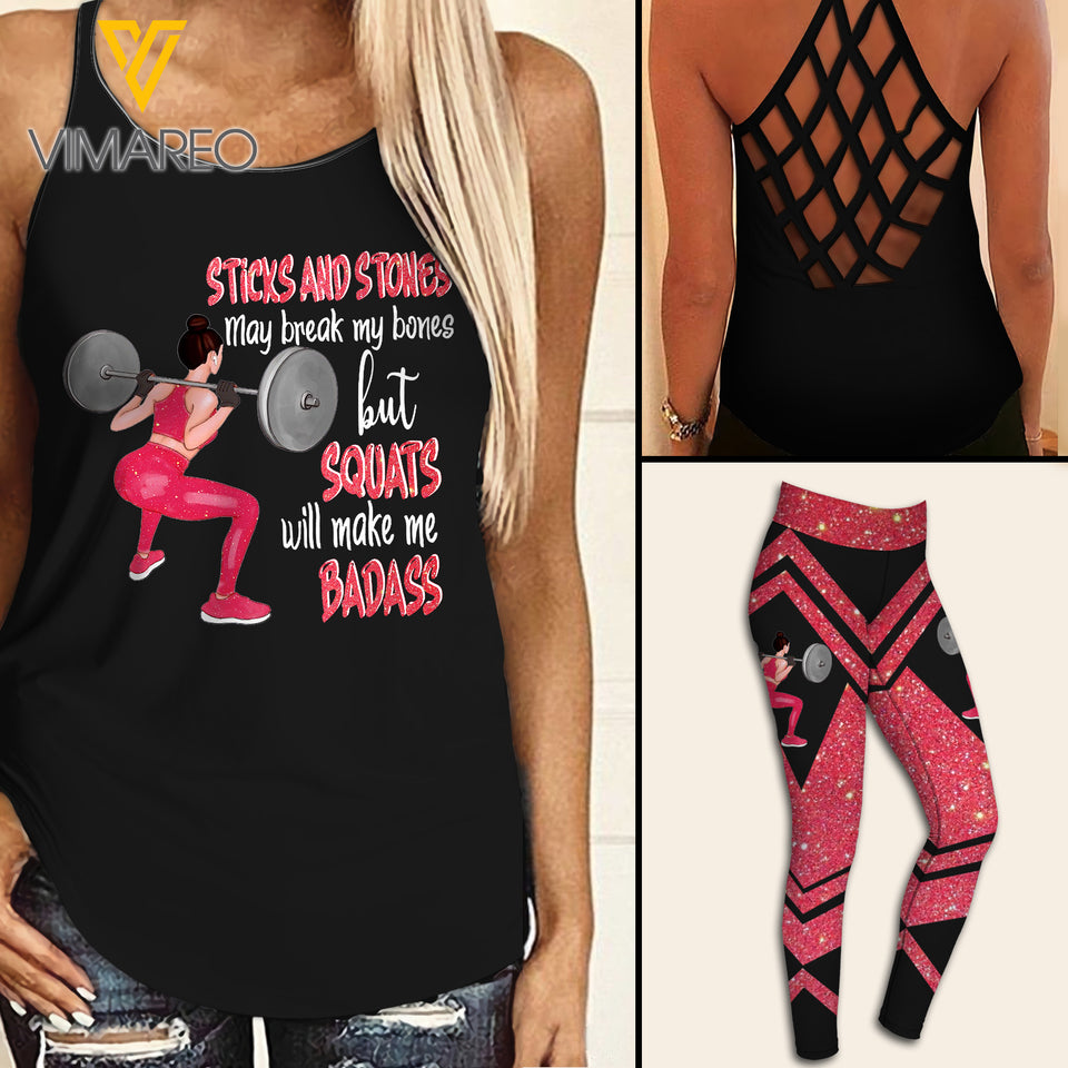 SQUATS GIRL Criss-Cross Open Back Camisole Tank Top/ Legging