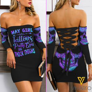 May Girl Lace Up Back Bardot Bodycon Dress MAY-DT10