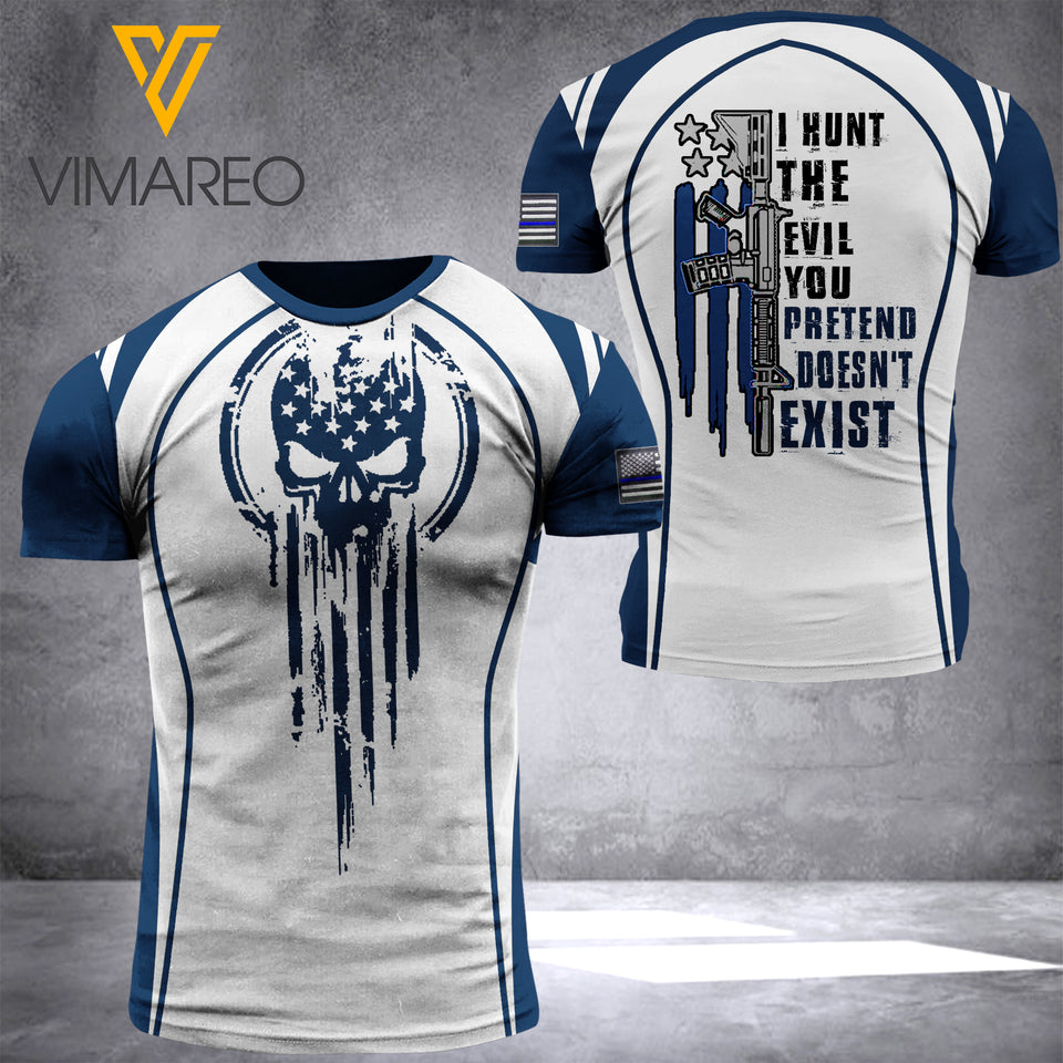 BLUE LINE CAMO T SHIRT 3D PRINTED hunt