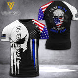 BLUE LINE skull CAMO T SHIRT 3D PRINTED hunt