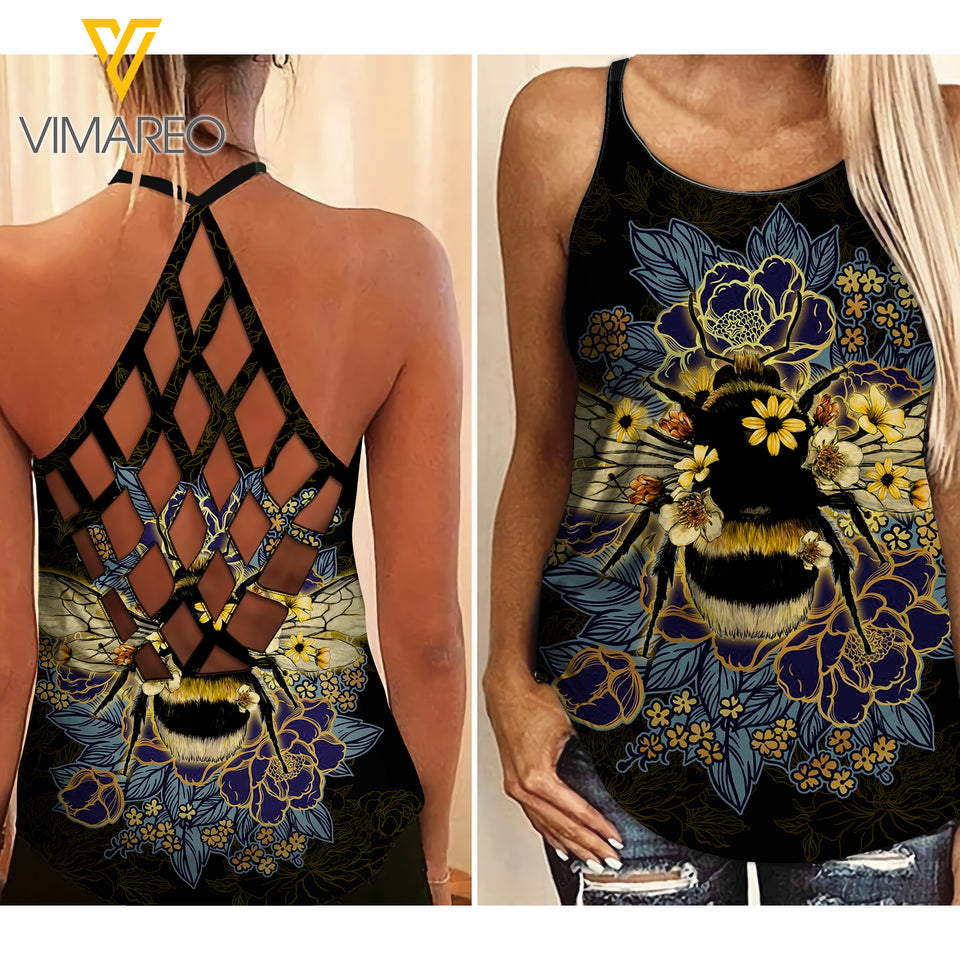 BEE GIRL Criss-Cross Open Back Camisole Tank Top Legging TMTL