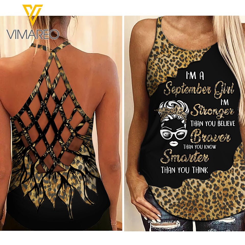 september GIRL Criss-Cross Open Back Camisole Tank Top leopard