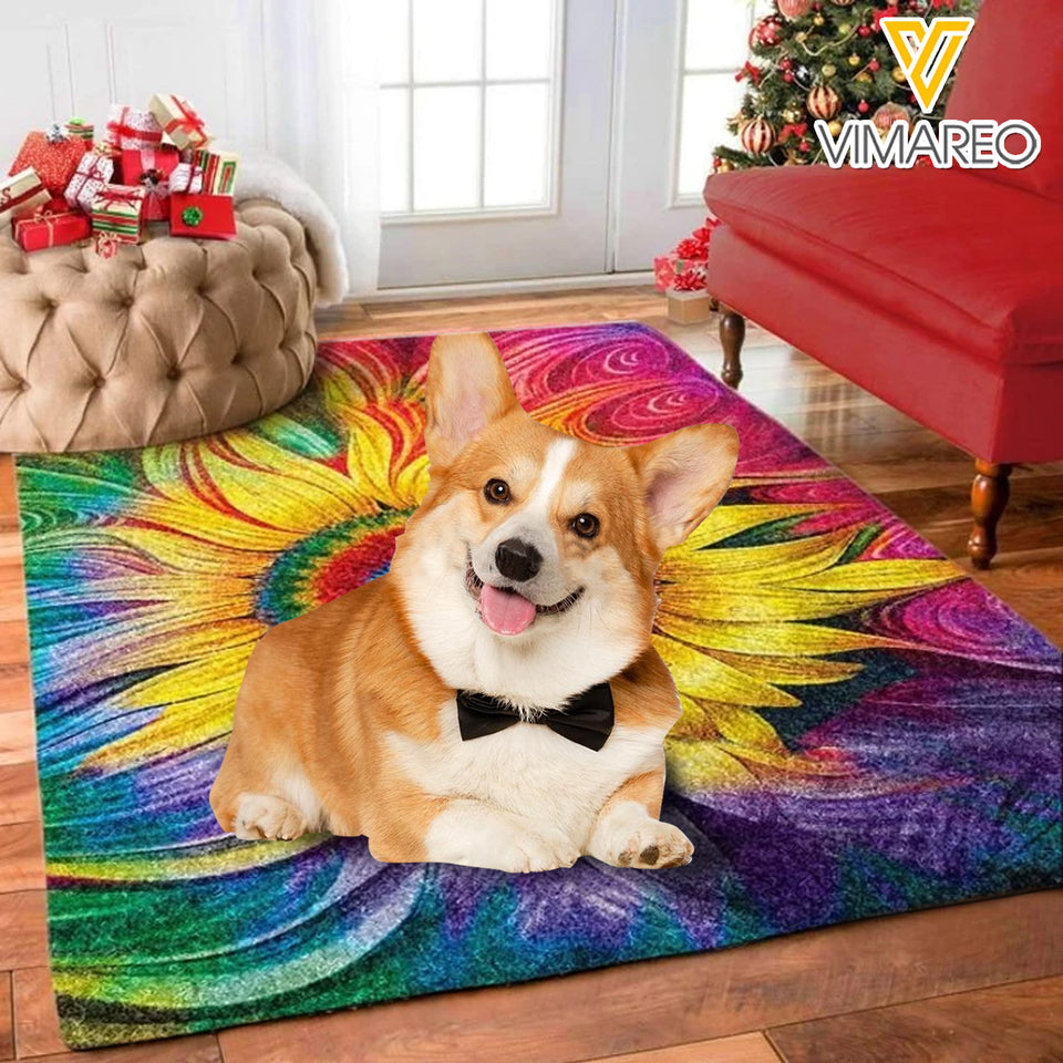 CORGI SUNFLOWER TIE DYE RUG