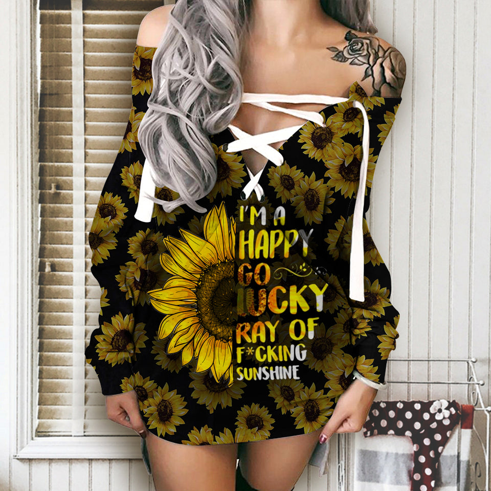 SUNSHINE GIRL LACE UP CRISS CROSS V-NECK SWEATER RWB