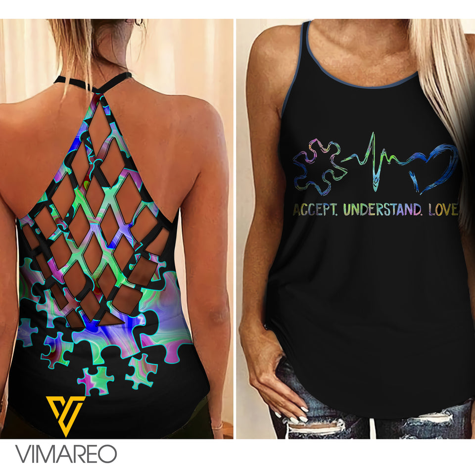 PHN AUTISM AWARENESS Criss-Cross Open Back Camisole Tank Top Legging MAR-MA12