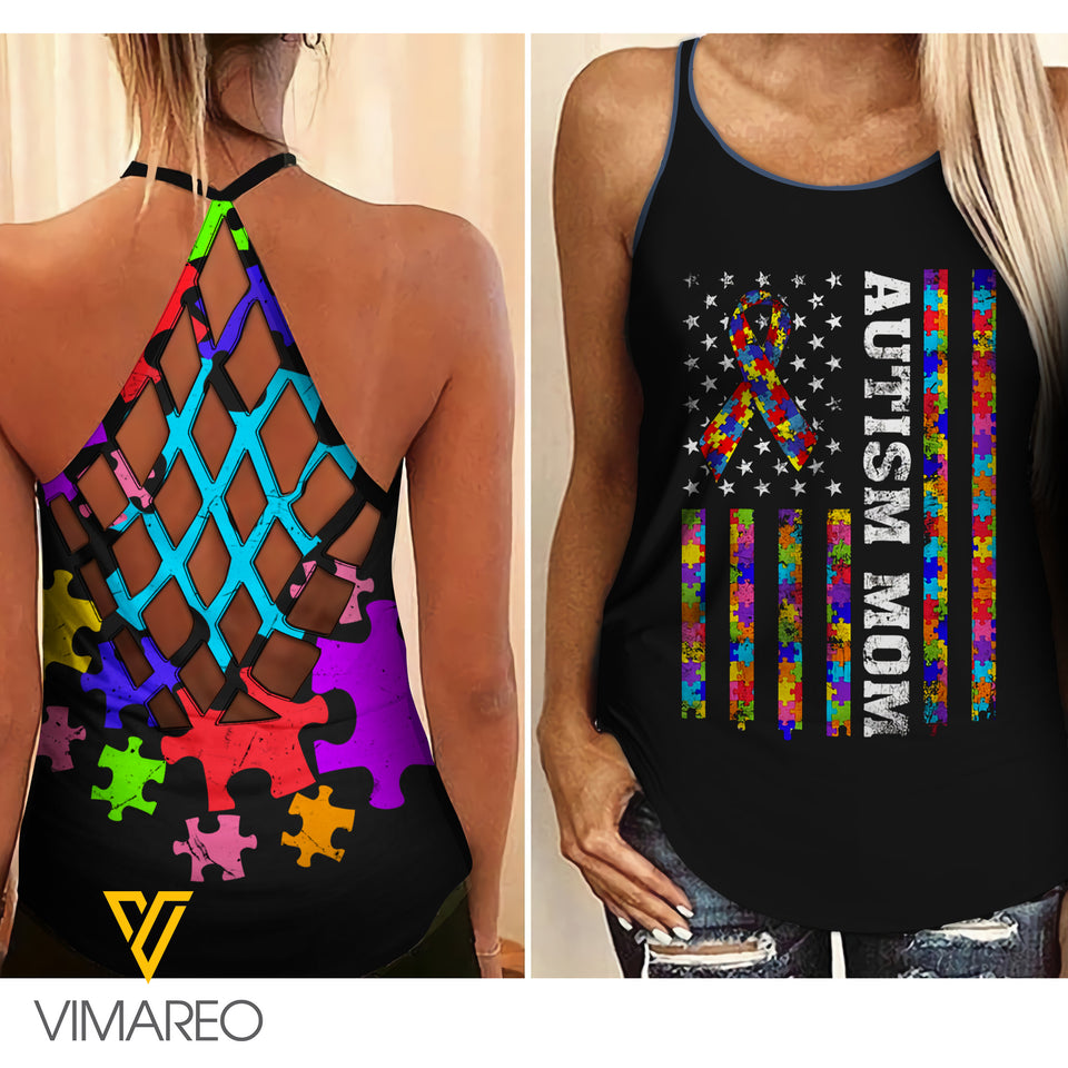 PHN AUTISM AWARENESS Criss-Cross Open Back Camisole Tank Top Legging MAR-MA12 AS