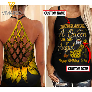 AUGUST QUEEN SUNFLOWER CUSTOMIZE CRISS-CROSS OPEN BACK CAMISOLE TANK TOP