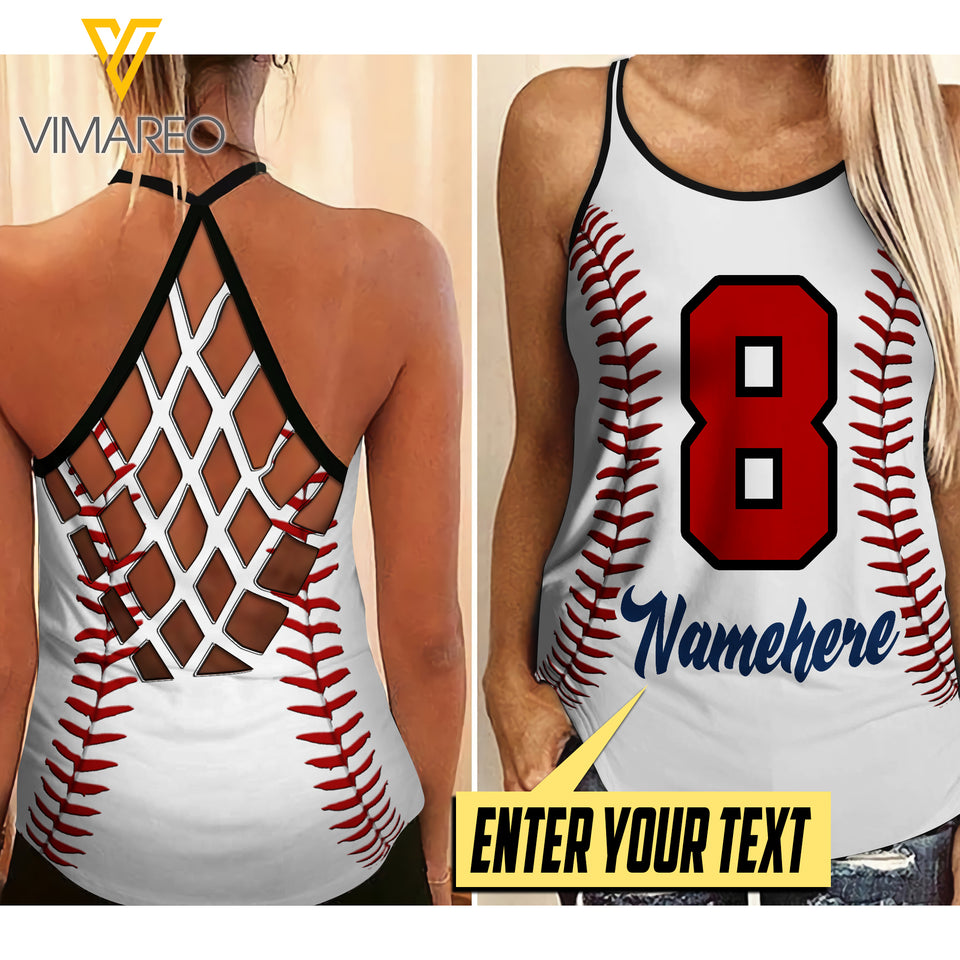 BASEBALL CUSTOMIZE Criss-Cross Open Back Camisole Tank Top TMT
