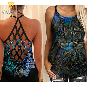 KA GREEN ART CAT Criss-Cross Tank Top