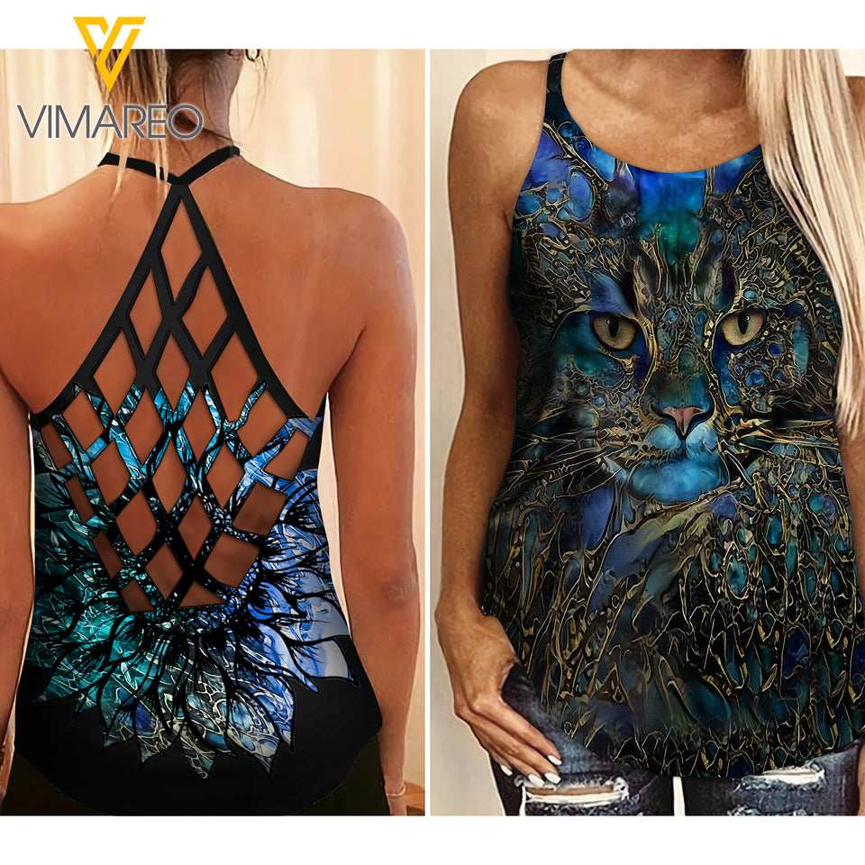KA GREEN ART CAT Criss-Cross Tank Top