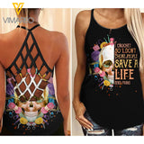 Crochet and Knitting Skull Girl Criss-Cross Open Back Camisole Tank Top