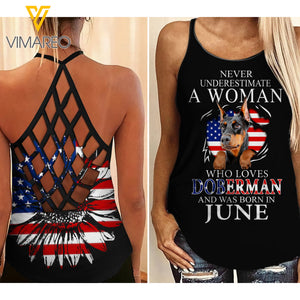 DOBERMAN DOG CRISS-CROSS OPEN BACK CAMISOLE TANK TOP