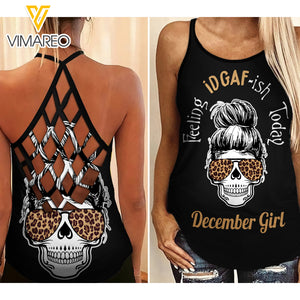 DECEMBER GIRL FEELING IDGAFISH TODAY SKULL CRISS-CROSS TANK TOP