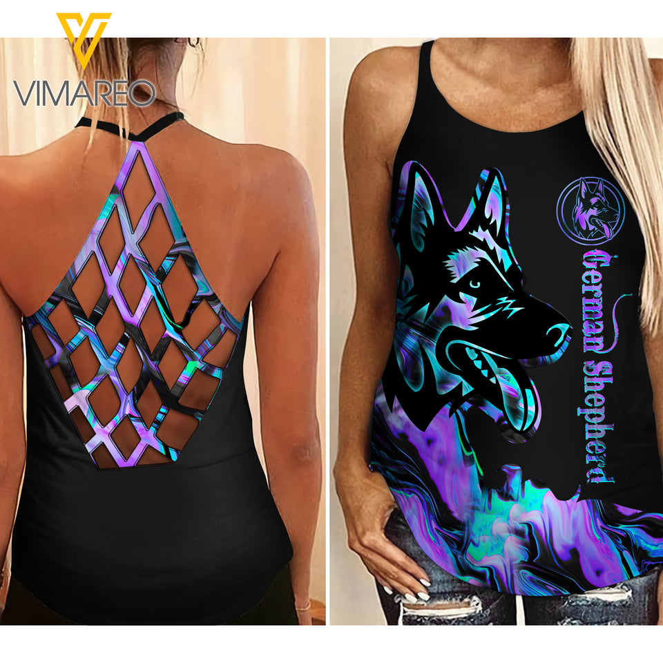 German Shepherd Dog Criss-Cross Open Back Camisole Tank Top MAR-MA16