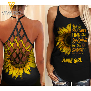 July girl-You are sunshine Criss-Cross Open Back Camisole Tank Top