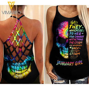 January Girl Skull Tattoos Criss-Cross Open Back Camisole Tank Top 1603NGBA
