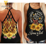 JUNE BLACK GIRL CRISS-CROSS TANK TOP SUNFLOWER