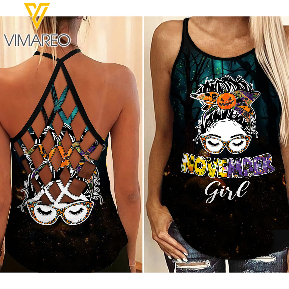 November Girl Halloween Criss-Cross Open Back Camisole Tank Top NEY30