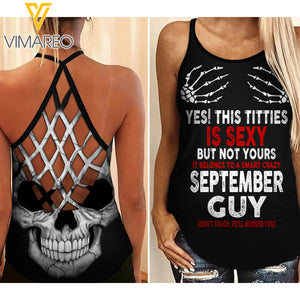 THIS TITTIES BELONGS TO A SMART SEPTEMBER GUY CRISS-CROSS TANK TOP