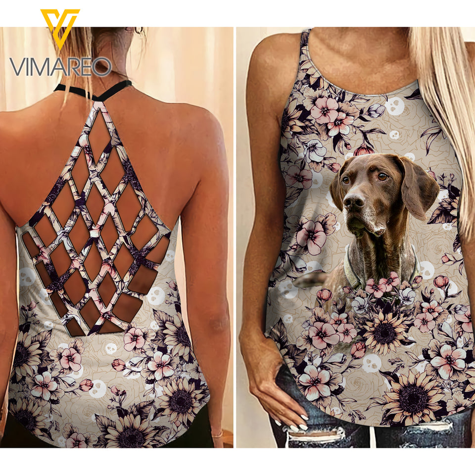 PHN German Shorthaired Pointer Dog Criss-Cross Open Back Camisole Tank Top Legging MAR-MA23