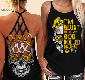 I'M BLUNT BECAUSE GOD ROLLED ME THAT WAY CRISS-CROSS TANK TOP