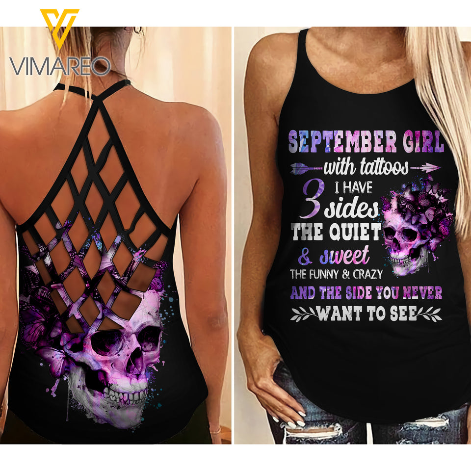 SEPTEMBER TATOOS GIRL WITH THREE SIDES CRISS-CROSS TANK TOP