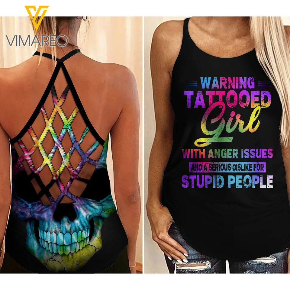 PHN Tattooed Girl Criss-Cross Open Back Camisole Tank Top MAR-MA27