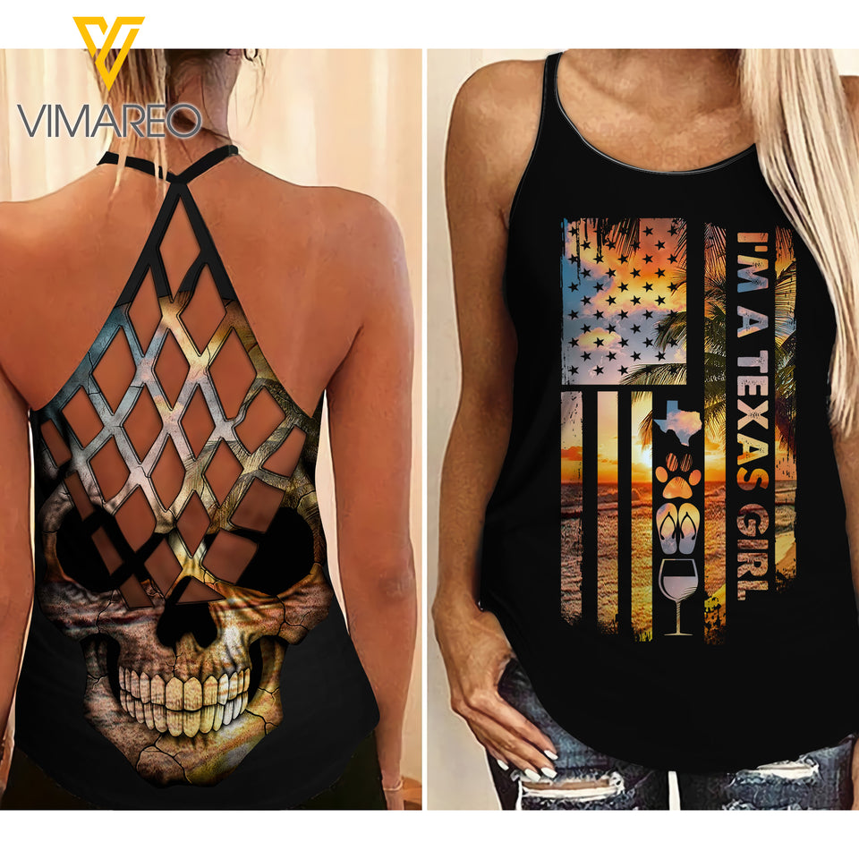 TEXAS GIRL CRISS-CROSS OPEN BACK CAMISOLE TANK TOP
