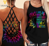 Turtle girl sunflower Criss-Cross Open Back Camisole Tank Top 1607A