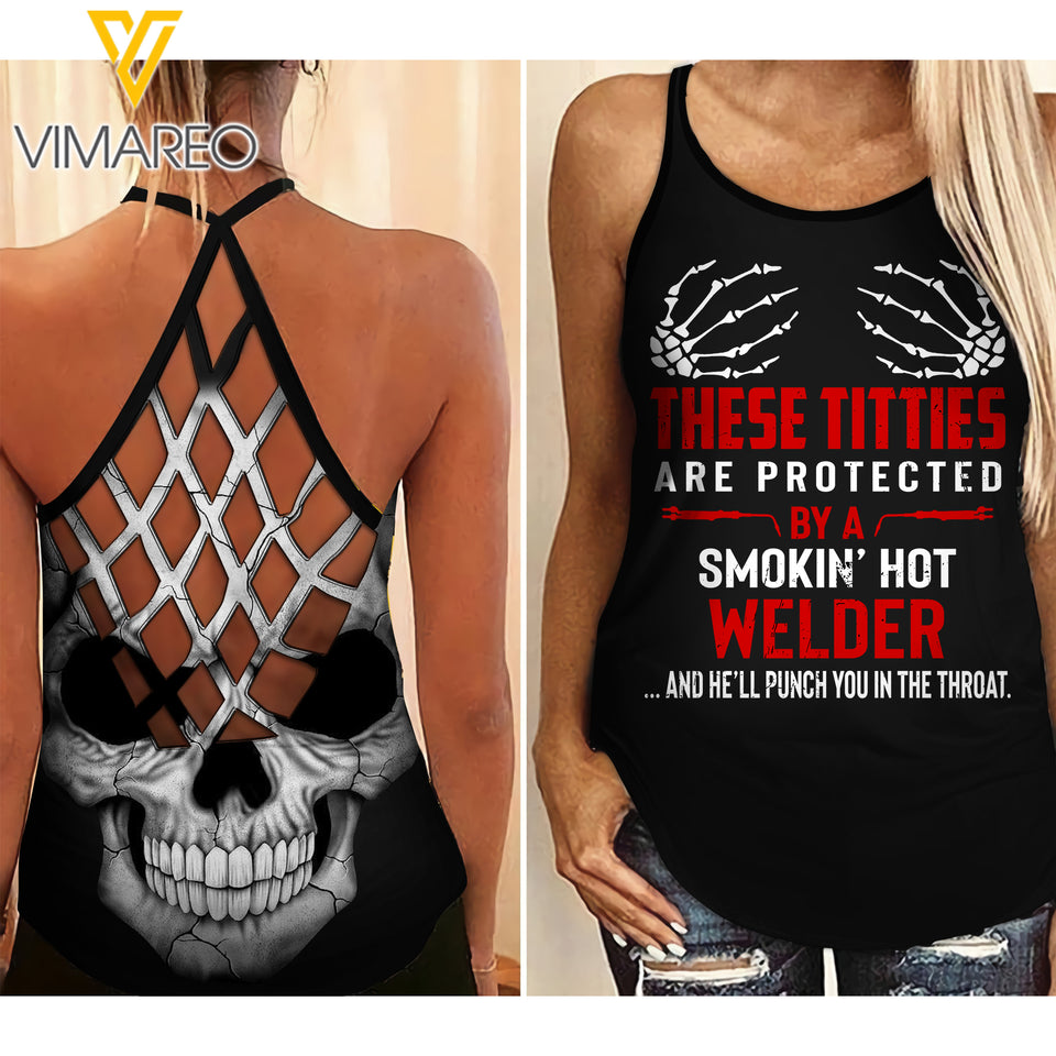 Taken by a Hot Smokin Welder Criss-Cross Open Back Camisole Tank Top Legging
