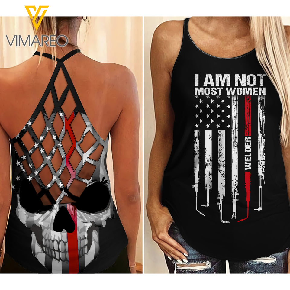 Welder Criss-Cross Open Back Camisole Tank Top MAR-MA25