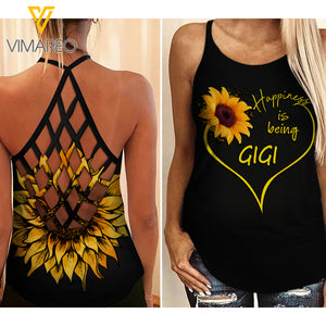 Gigi Sunflower girl Criss-Cross Open Back Camisole Tank Top 2806A