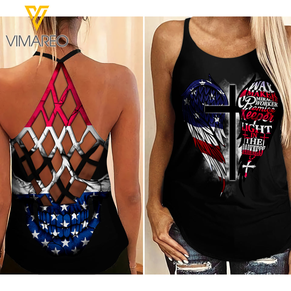 keep light in the darkness Criss-Cross Open Back Camisole Tank Top TMTL