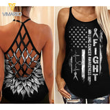 FIGHT LUNG CANCER AWEARNESS US FLAG SUNFLOWER CRISS-CROSS TANK TOP TNMA0110