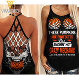 These Pumpkins Are Protected By a Smokin' Hot Crazy Mechanic Criss-Cross Open Back Camisole Tank Top SEP-MA08