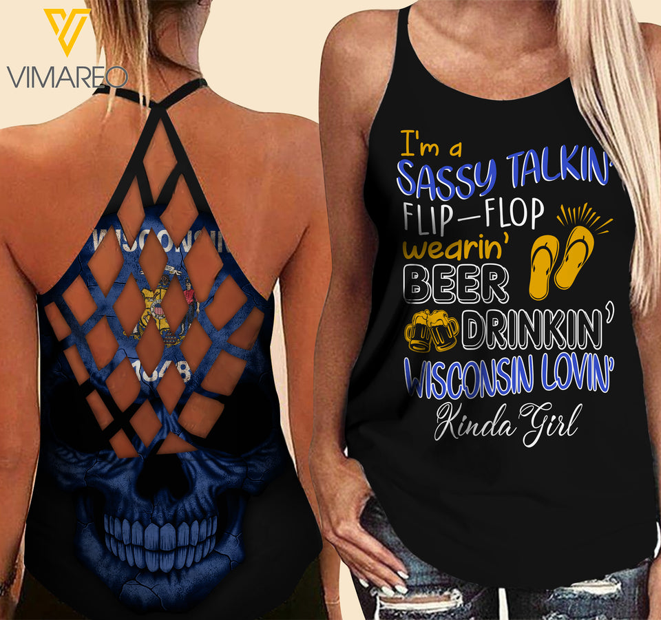 Wisconsin lovein' Kinda girl-Criss-Cross Open Back Camisole Tank Top