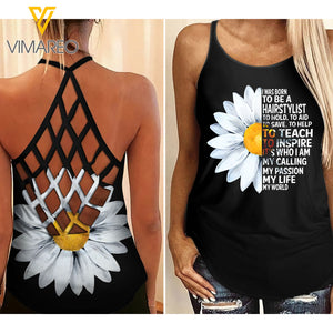 BARTENDER GIRL CRISS-CROSS TANK TOP FLOWER CHILD