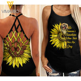 Shih Tzu Sunflower Criss-Cross Open Back Camisole Tank Top