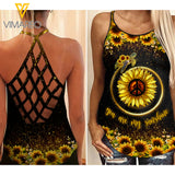 Turtle Sunflower Criss-Cross Open Back Camisole Tank Top