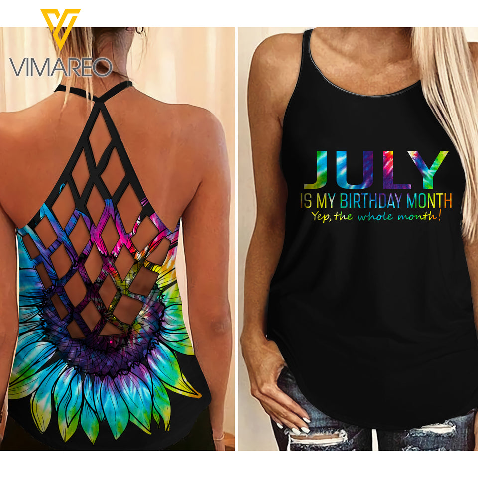 JULY GIRL TIE DYE SUNFLOWER CRISS-CROSS TANK TOP