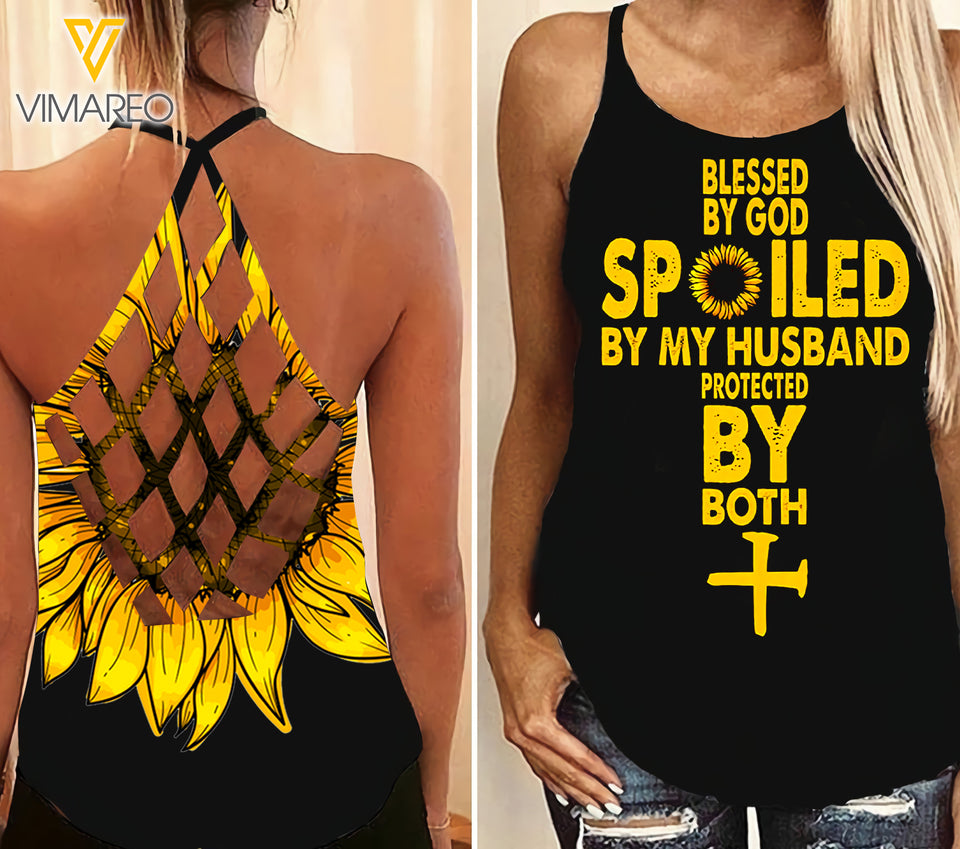 GOD AND HUSBAND CRISS-CROSS TANK TOP