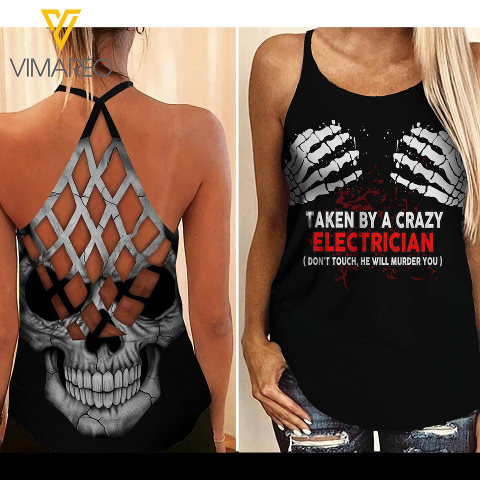 Taken by a crazy Electrician Criss-Cross Open Back Camisole Tank Top Legging