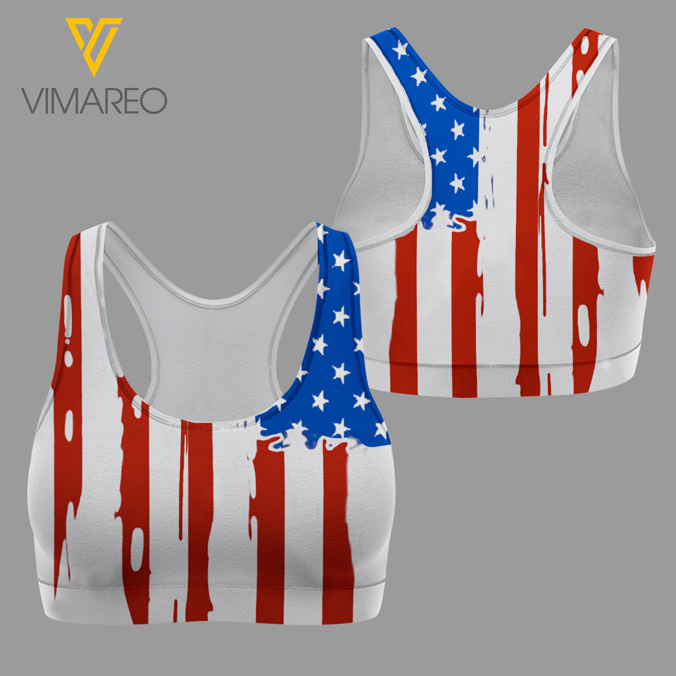 America Flag Running team 3D printed Sport bra