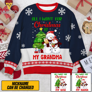 PERSONALIZED ALL I WANT FOR CHRISTMAS GRANDMA KNITTING WOOL SWEATER QTTQ0112