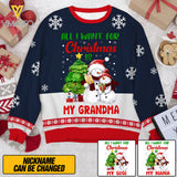 PERSONALIZED ALL I WANT FOR CHRISTMAS GRANDMA KNITTING WOOL SWEATER QTTQ0112