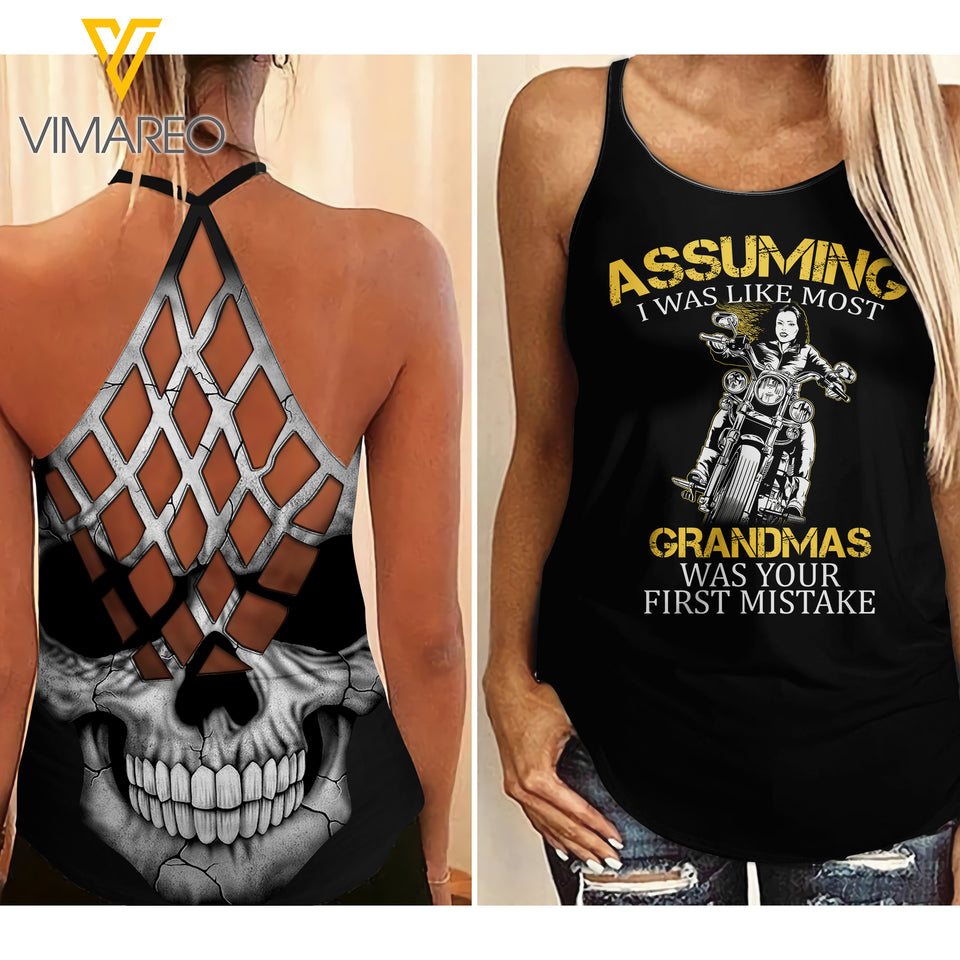 First Mistake-Biker Criss-Cross Open Back Camisole Tank Top