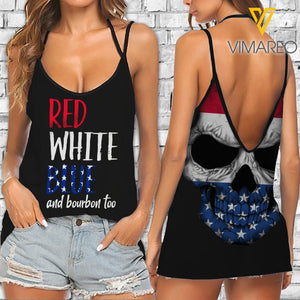 Red White Blue and Bourbon too V Neck Halter Strap Backless Cami Tank Top
