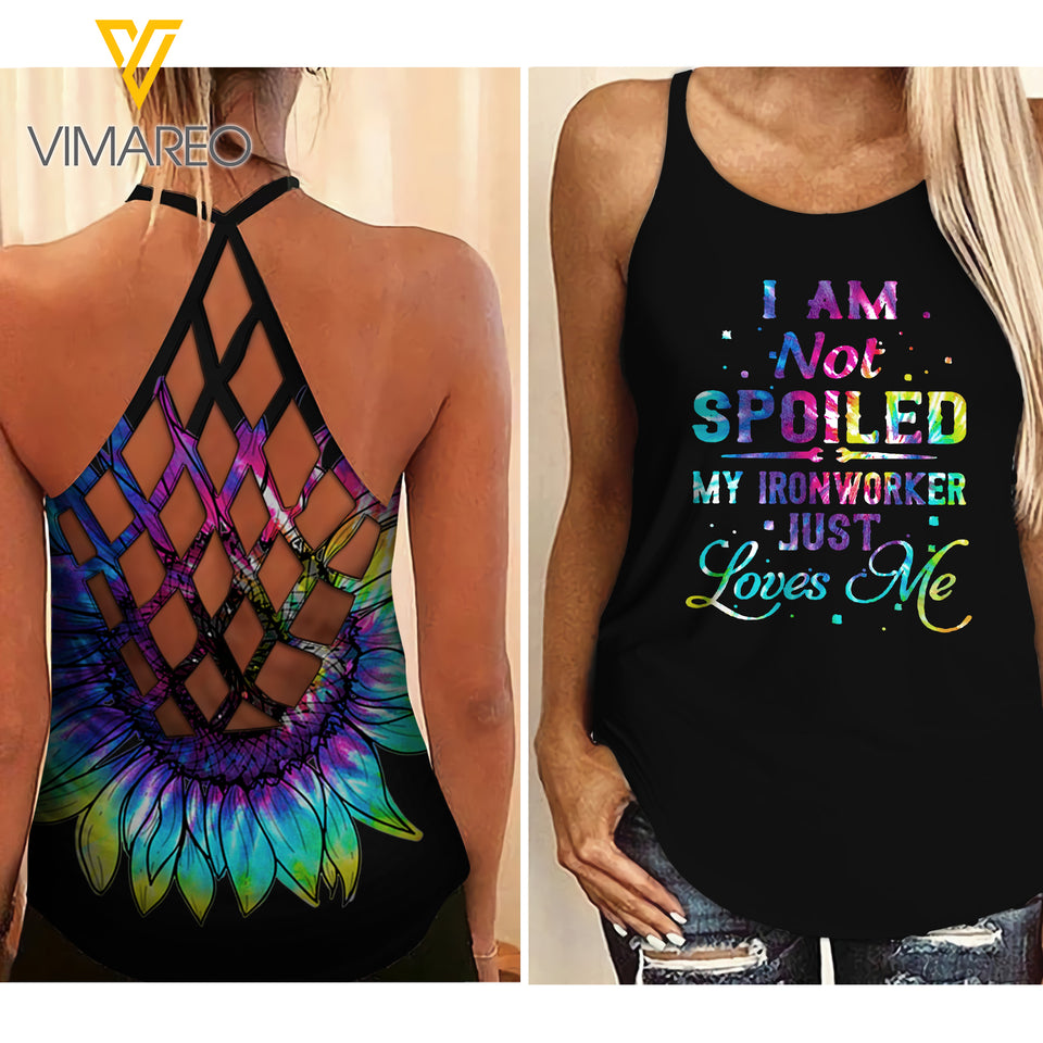 My ironworker just love me Criss-Cross Open Back Camisole Tank Top